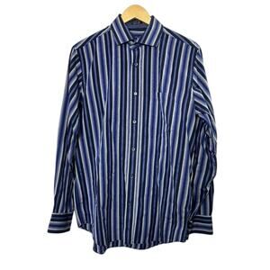 Bugatchi Classic Fit Navy Blue & Gray Long Sleeve Button Down Shirt Men's XL